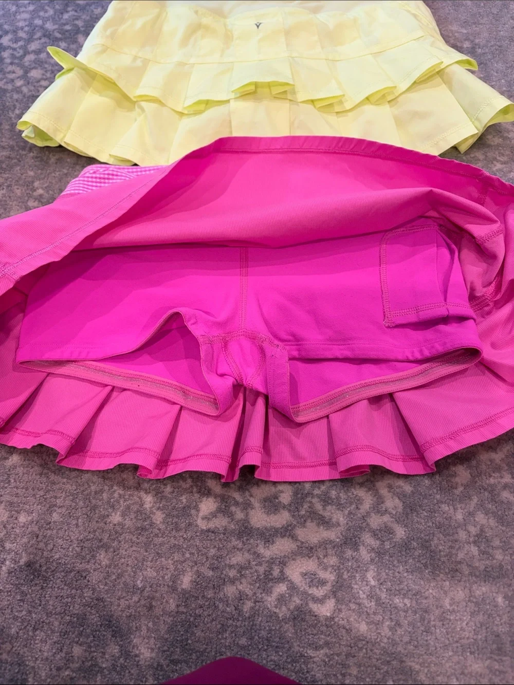 Girls' Ruffled Active Skorts Pink & Neon Yellow (2)